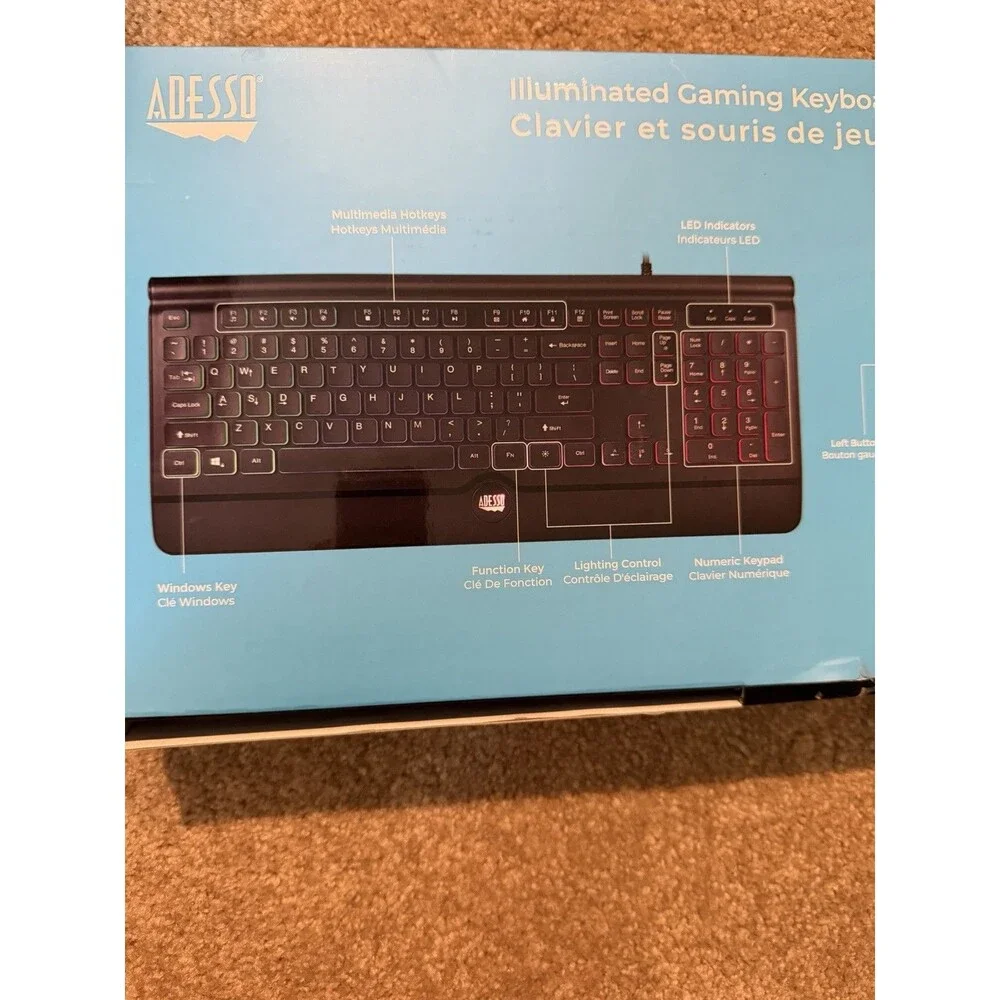 Adesso Multi-Color Illuminated Slim Low Profile Gaming Keyboard & Mouse NIB